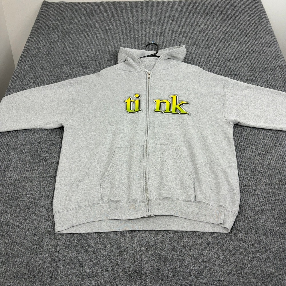 VTG Disneyland Resort Hoodie Women XL Grey Cotton Blend Tinkerbell Zip Up Y2K